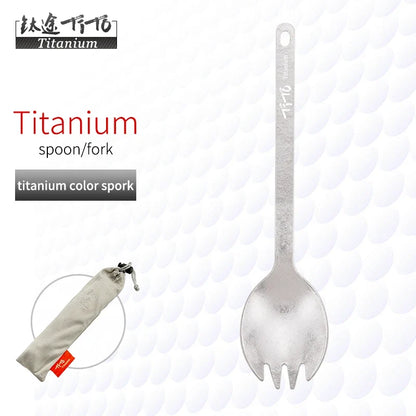 TiTo Outdoor Camping Titanium Spork 13.8g Ultralight Titanium Spoon Long Handle Spoon Outdoor Camping Picnic Titanium Fork