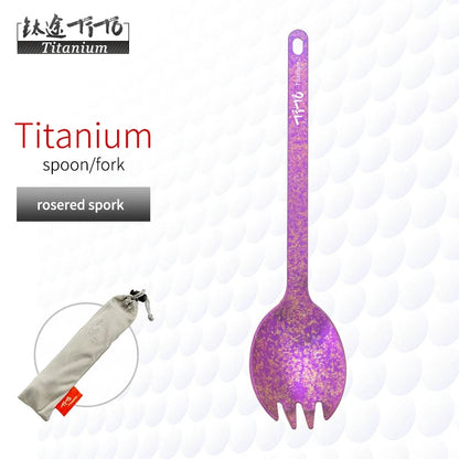 TiTo Outdoor Camping Titanium Spork 13.8g Ultralight Titanium Spoon Long Handle Spoon Outdoor Camping Picnic Titanium Fork