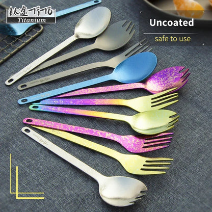 TiTo Outdoor Camping Titanium Spork 13.8g Ultralight Titanium Spoon Long Handle Spoon Outdoor Camping Picnic Titanium Fork