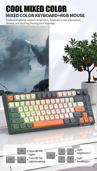 Wireless Keyboard 80 Key 80% Layout Spanish Russian Arabic Korean Keyboard Mouse Set Bluetooth 2.4G 2000mAh Type C K92 Backlight