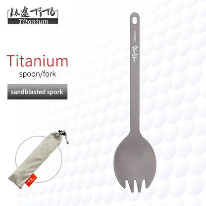 TiTo Outdoor Camping Titanium Spork 13.8g Ultralight Titanium Spoon Long Handle Spoon Outdoor Camping Picnic Titanium Fork