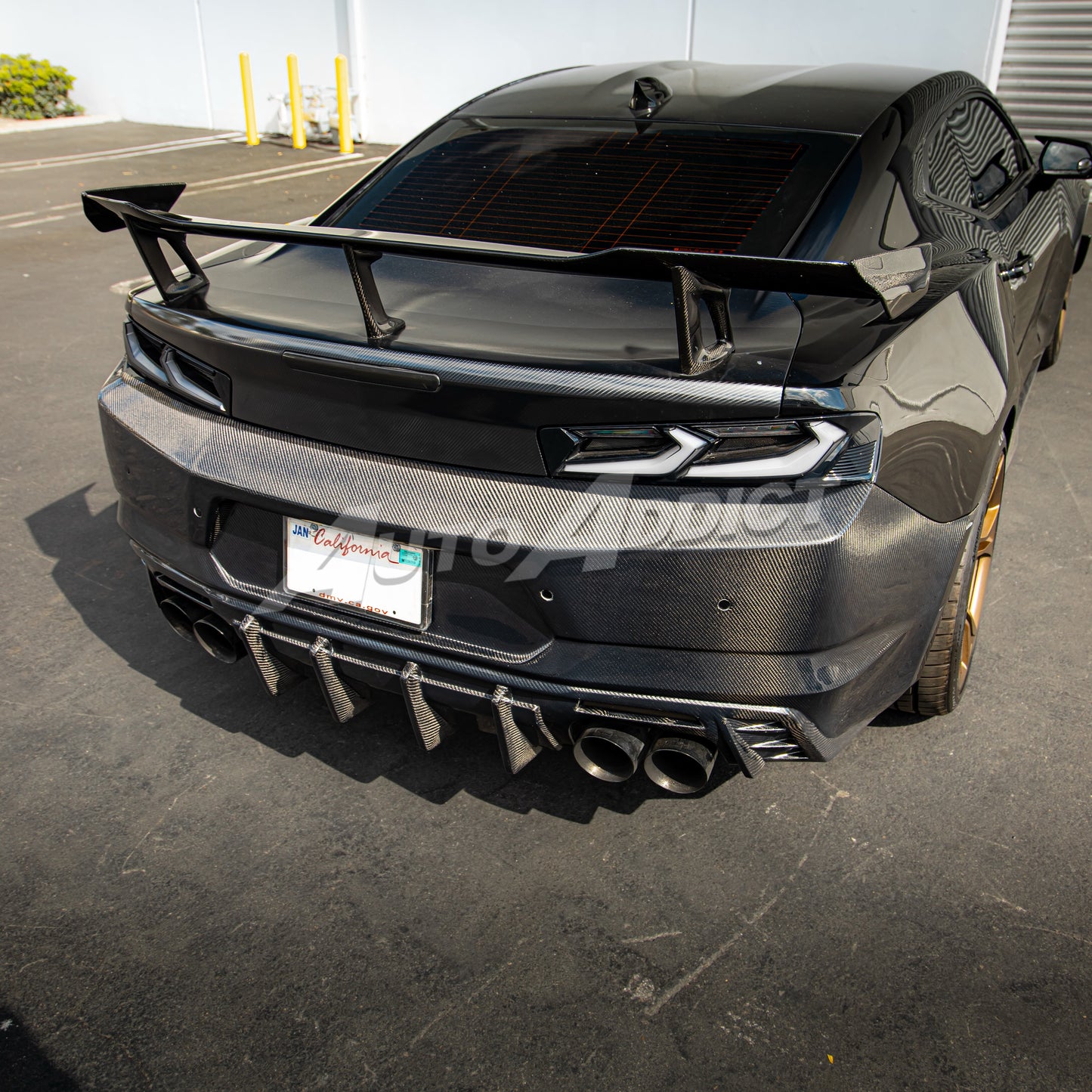 2016-2018 Camaro RS/SS/ZL1 Gloss Double Sided Carbon Fiber Rear Bumper w/Rear Diffuser Quad Tips 1pc