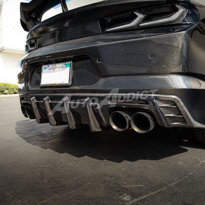 2016-2018 Camaro RS/SS/ZL1 Gloss Double Sided Carbon Fiber Rear Bumper w/Rear Diffuser Quad Tips 1pc