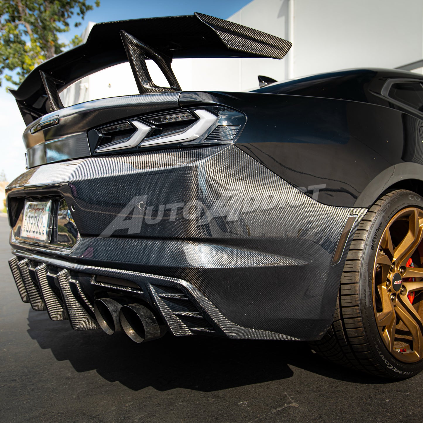 2016-2018 Camaro RS/SS/ZL1 Gloss Double Sided Carbon Fiber Rear Bumper w/Rear Diffuser Quad Tips 1pc