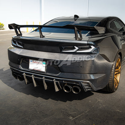2016-2018 Camaro RS/SS/ZL1 Gloss Double Sided Carbon Fiber Rear Bumper w/Rear Diffuser Quad Tips 1pc