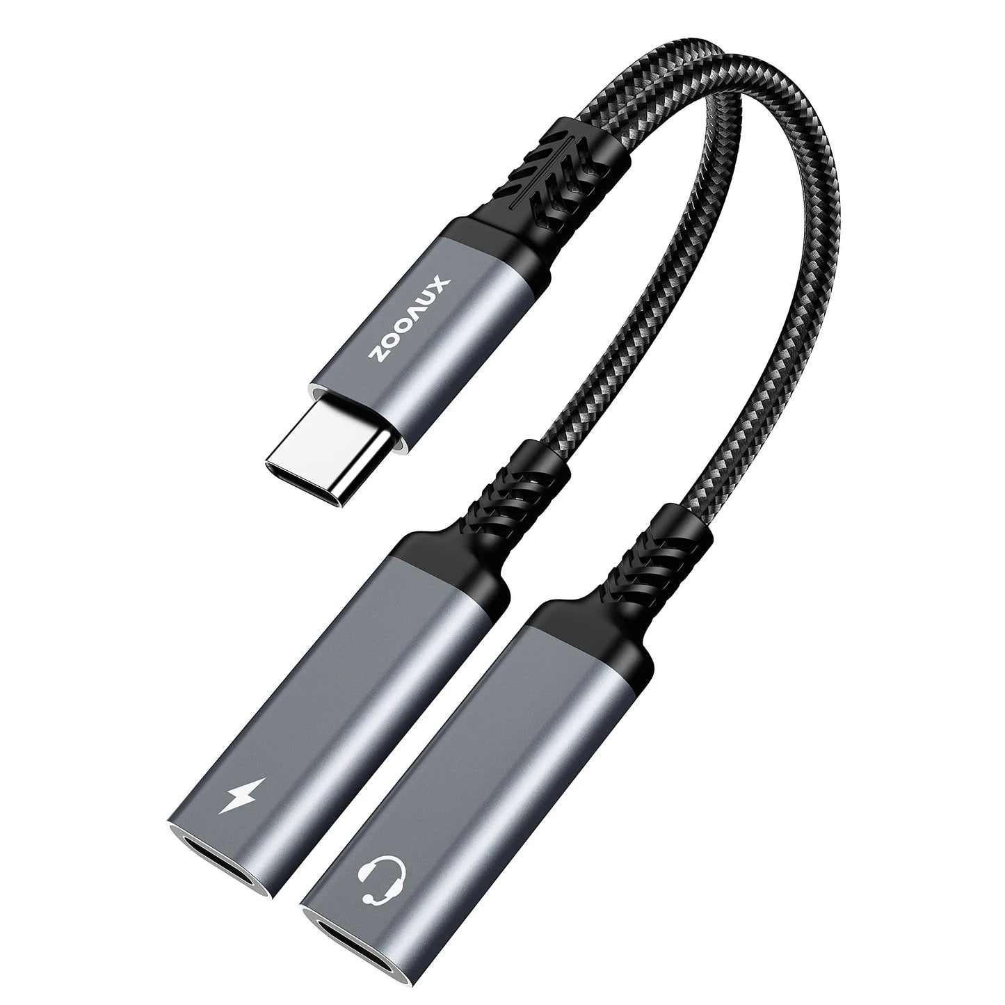 USB C Splitter, ZOOAUX Dual USB C Headphone and Charger Adapter,2-in-1 Type C Audio Dongle Cable with PD 60W Fast Charging