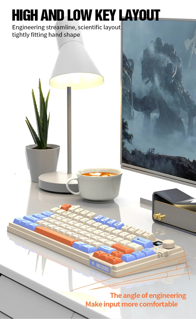 Wireless Keyboard 80 Key 80% Layout Spanish Russian Arabic Korean Keyboard Mouse Set Bluetooth 2.4G 2000mAh Type C K92 Backlight