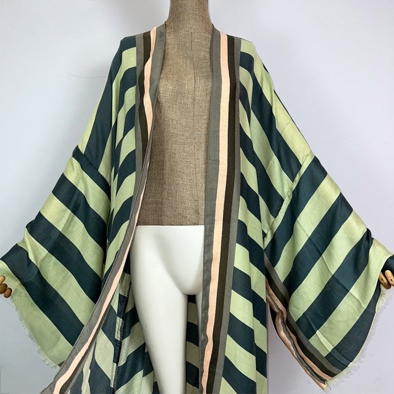 Striped Kimono Cardigan – Timeless Chic Open Front Cover Up