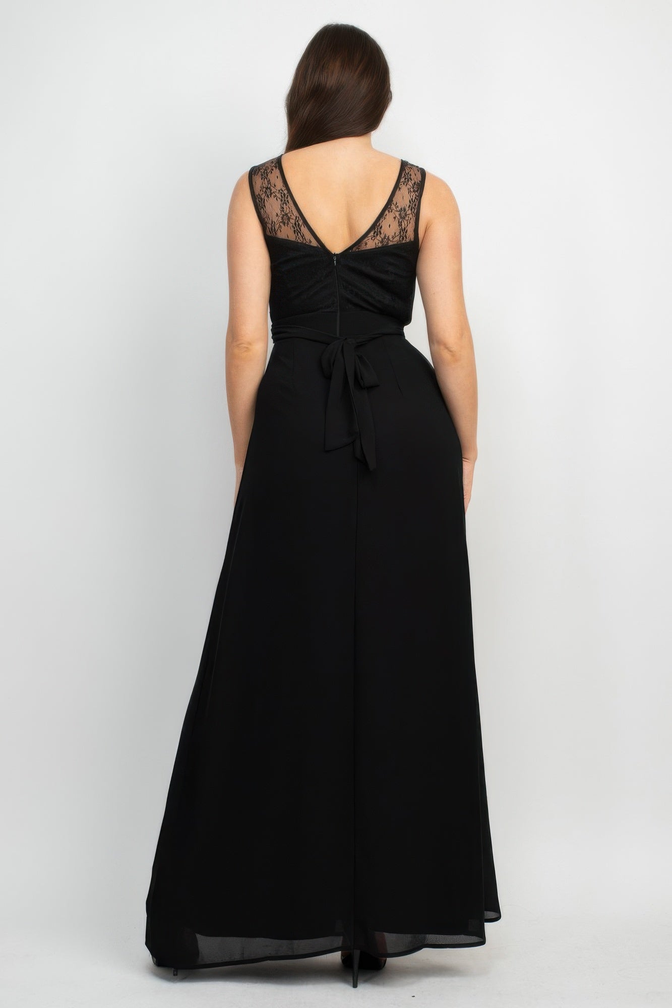Jewel Waist-tie Lace Maxi Dress