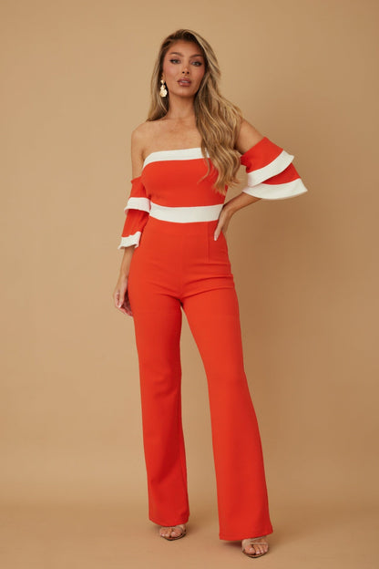 Off Shoulder Black N White Color Combo Jumpsuit