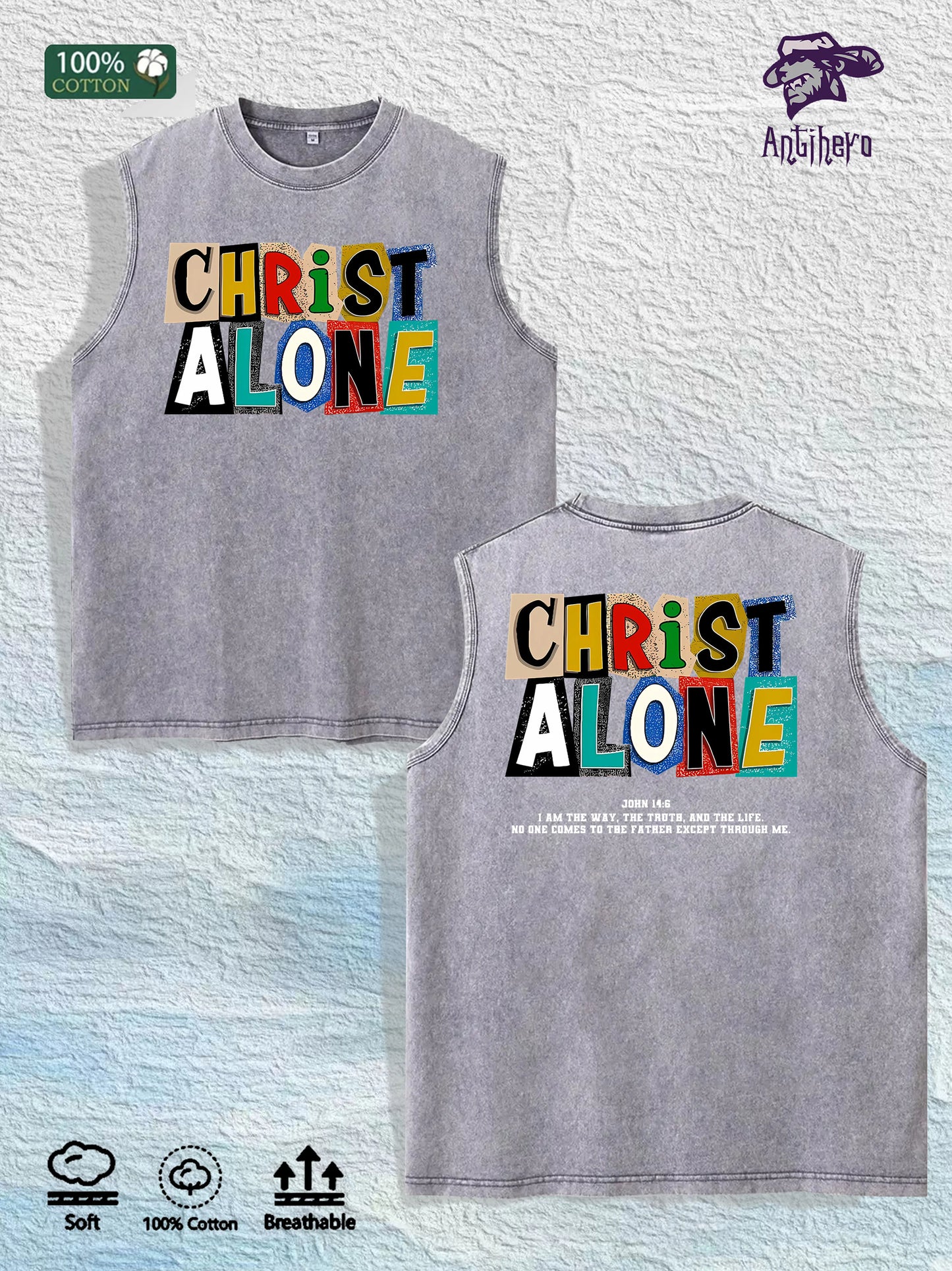 Christ Alone Graphic Washed Vest US Warehouse 3 Colors Cotton Tank