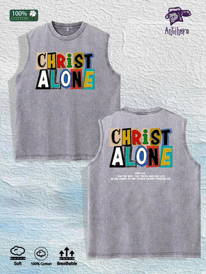 Christ Alone Graphic Washed Vest US Warehouse 3 Colors Cotton Tank