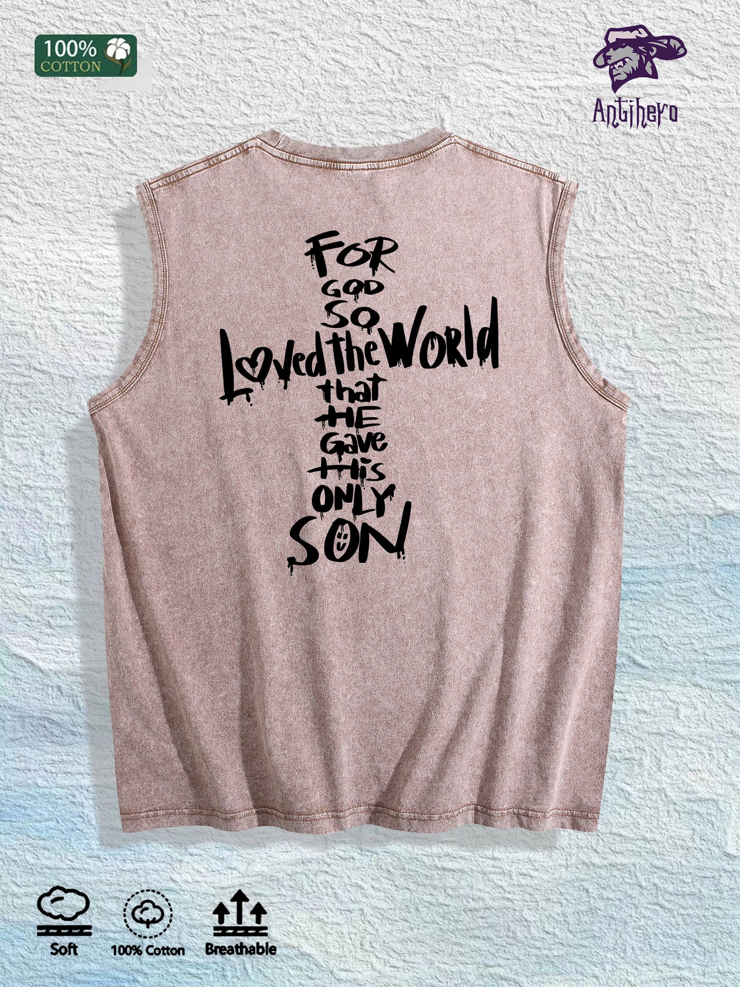 For God so Loved the World Graphic Washed Vest US Warehouse 3 Colors Cotton Tank