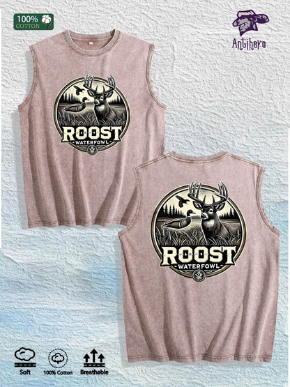 ROOST Waterfowl Deer Graphic Washed Vest US Warehouse 3 Colors Cotton Tank