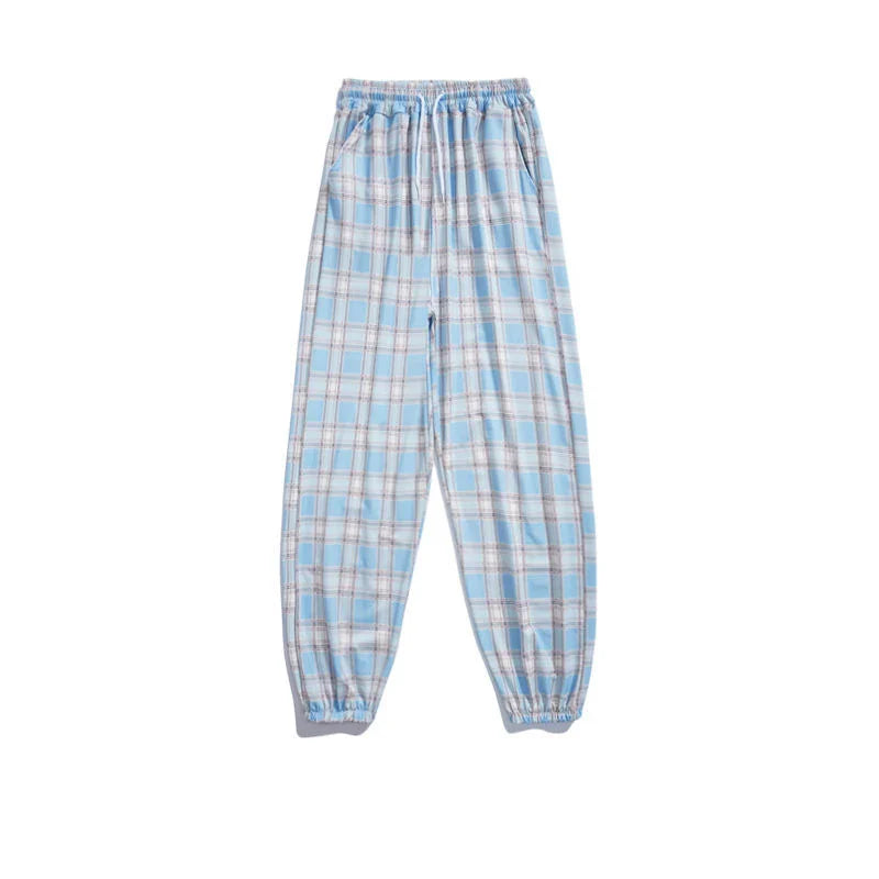 Pants Women New Bunch of feet Fashion Loose Black Plaid Summer Harajuku Students Streetwear Harem Long Trousers Womens Chic