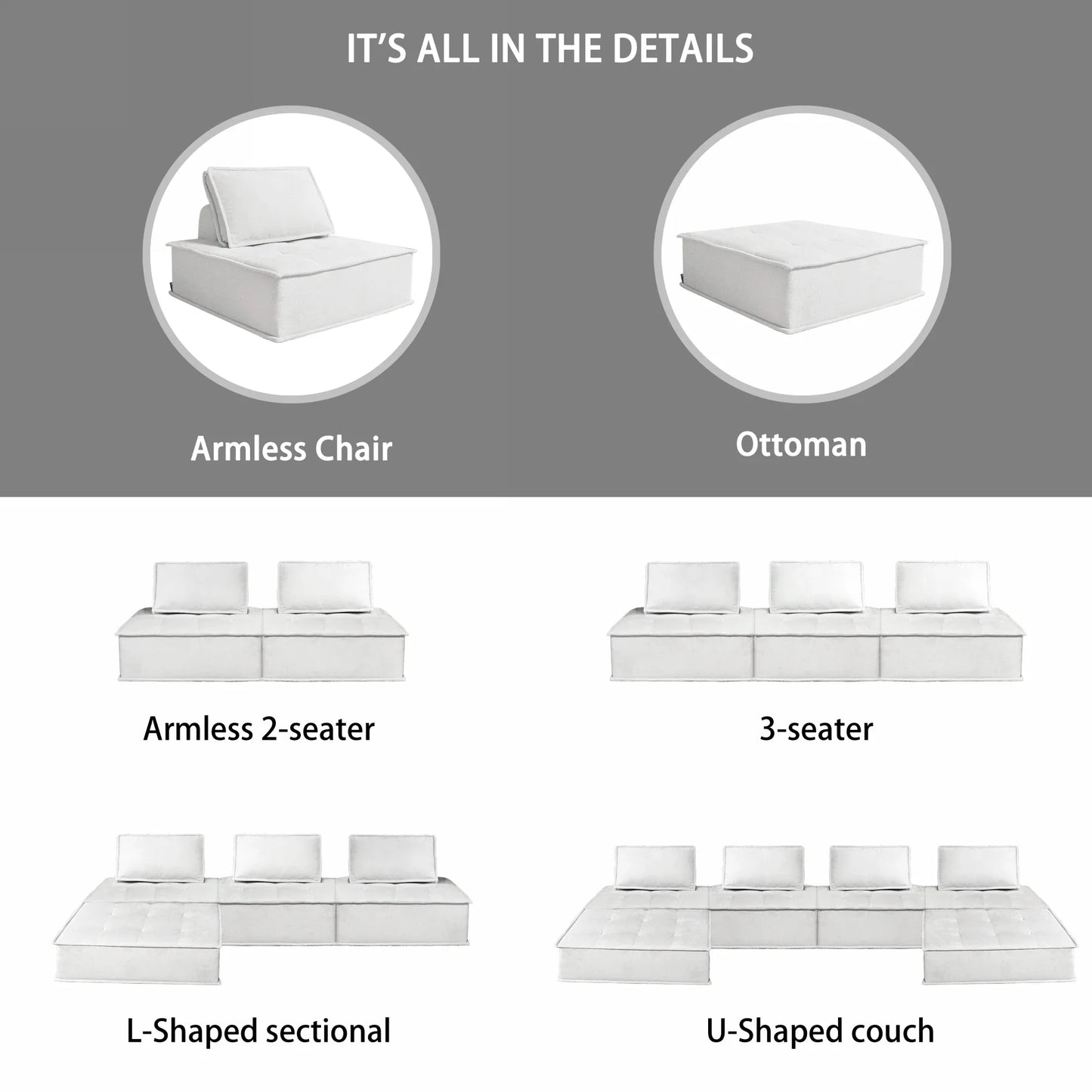 Modern Minimalist Modular Sofa Extremely Simple Tofu Block Design Sponge Small Apartment Living Room Set( Set of 2)