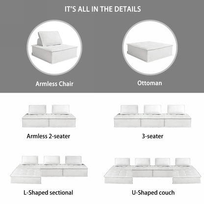 Modern Minimalist Modular Sofa Extremely Simple Tofu Block Design Sponge Small Apartment Living Room Set( Set of 2)