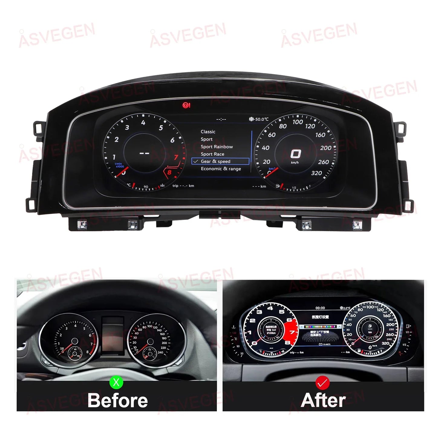 For Volkswagen VW Golf 7/7.5 2013-2020 LCD Dashboard Panel 12.3" Display Digital Cluster Virtual Instrument CockPit Speedometer