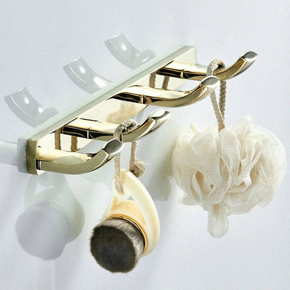 Luxury Shower Bathroom Accessories Set, Towel Ring, Paper Holder, Coat Hook, Toilet Brush, Polished Gold, Bath Hardware