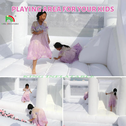 15x15x10ft White Inflatable Bounce Castle Kids Bounce House with Slide,Ball Pit for Party