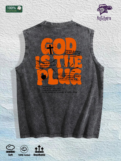 GOD IS the PLUG Graphic Washed Vest US Warehouse 3 Colors Cotton Tank