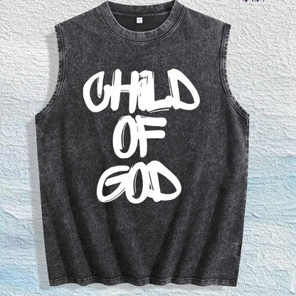 CHILD of GOD Slogan Graphic Washed Vest US Warehouse 3 Colors Cotton Tank