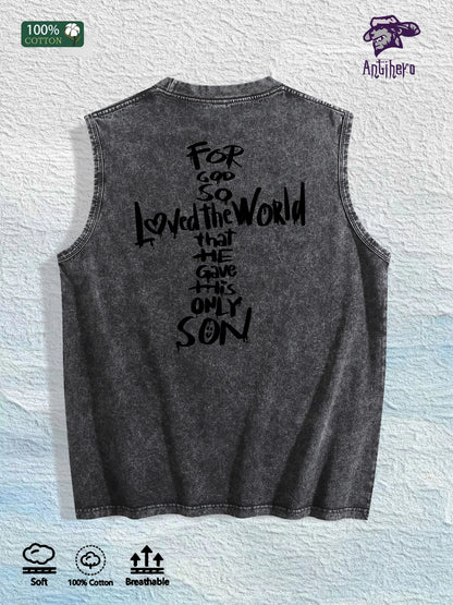 For God so Loved the World Graphic Washed Vest US Warehouse 3 Colors Cotton Tank