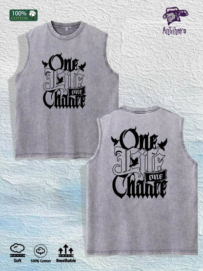 One Life One Chance Graphic Washed Vest US Warehouse 3 Colors Cotton Tank