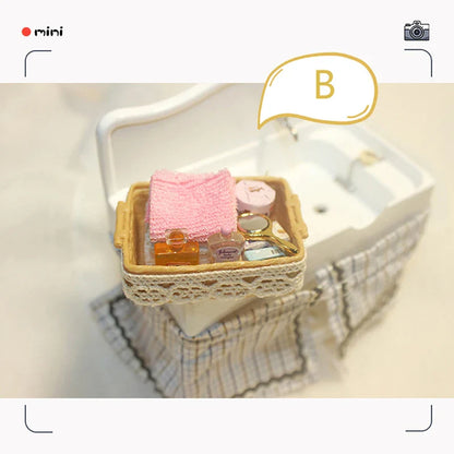 Mini Simulation Dollhouse Bathroom Set Towel Rack Bed Shower Faucet Bathtub Doll House Furniture Toys for Baby Accessories