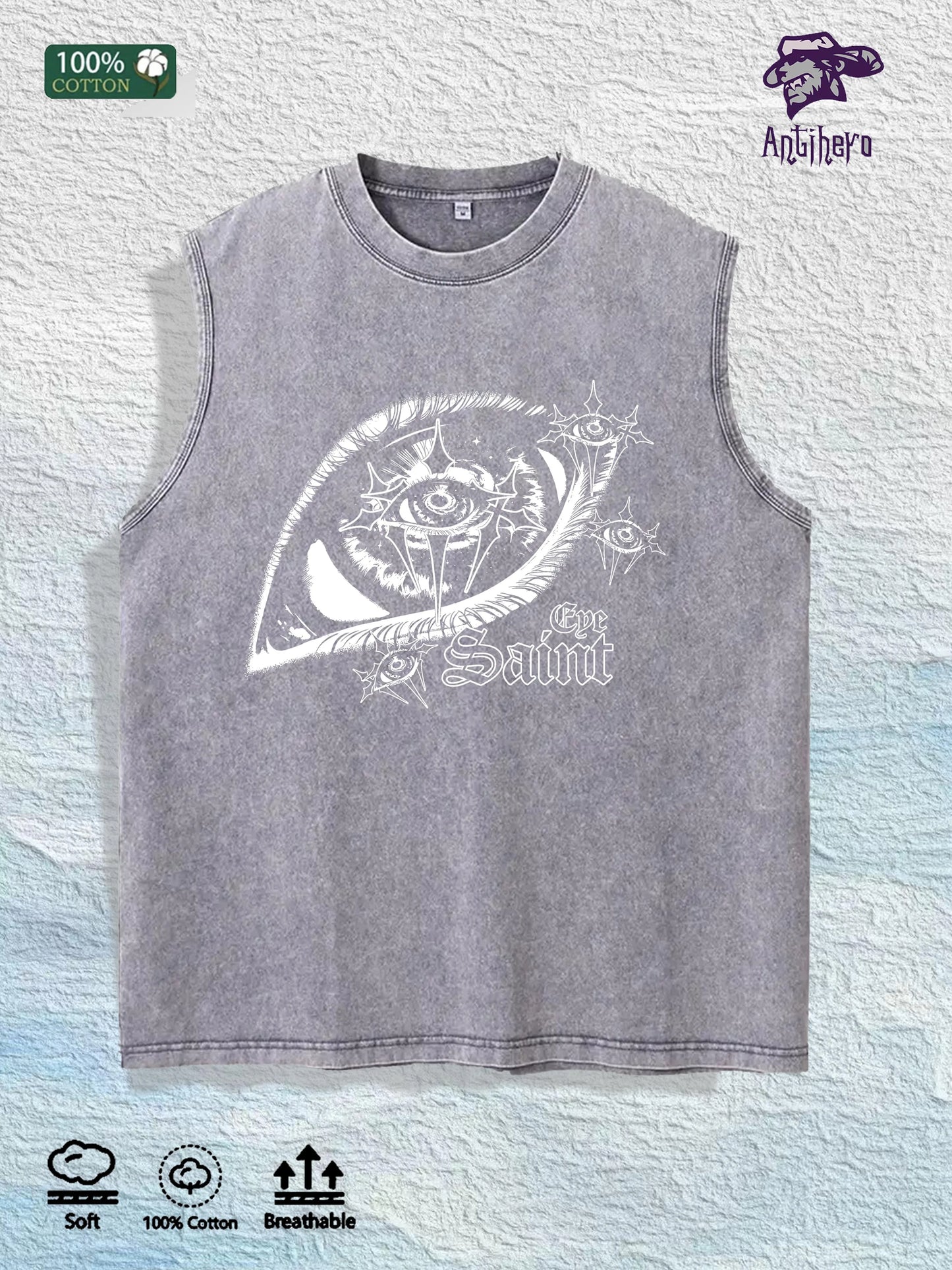 Mystic Eye & the Saint Graphic Washed Vest US Warehouse 3 Colors Cotton Tank