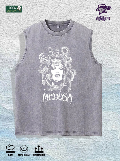 Medusa Graphic Washed Vest US Warehouse 3 Colors Cotton Tank