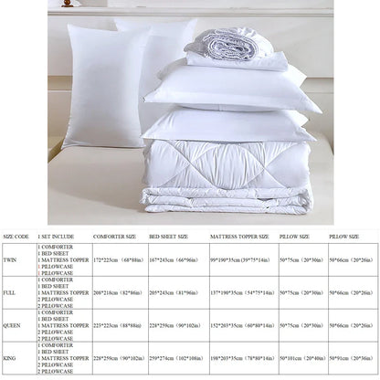 Premium 7-Piece King Bedding Set Durable Polyester Includes Mattress Topper Pillowcases Flat Sheet for Relaxation Simple