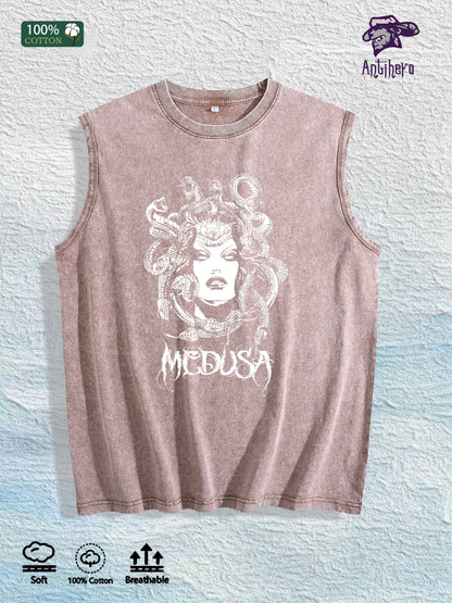 Medusa Graphic Washed Vest US Warehouse 3 Colors Cotton Tank
