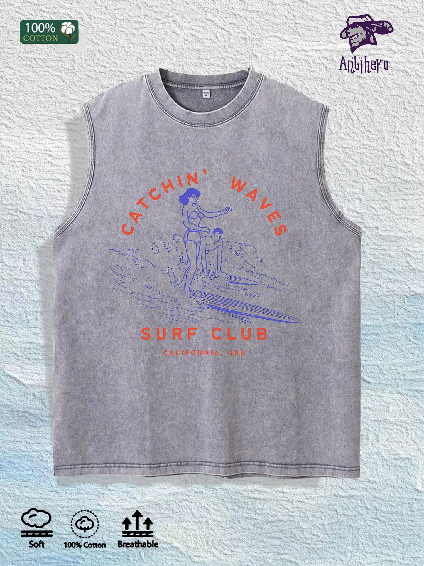 Unique Celebrity - Inspired Graphic Washed Vest US Warehouse 3 Colors Cotton Tank
