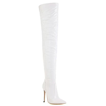 Sgesvier 2021 New Sexy Over the knee Long Boots  High Heel Patent leather Autumn Winter Women Shoes Black Red White Size 32-49