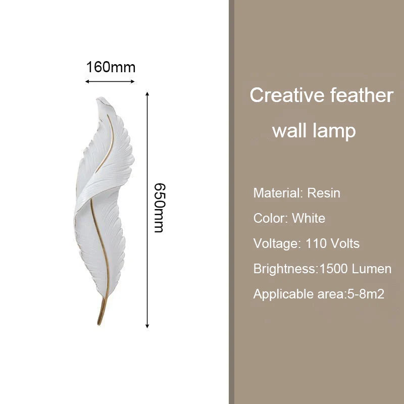 Modern Minimalist LED Luxury Feather Fine Carved Pattern Framed Hanging Channel Decoration Wall Lamps for Bedroom Walls