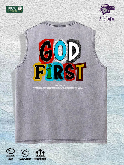 GOD FIRST Graphic Washed Vest US Warehouse 3 Colors Cotton Tank