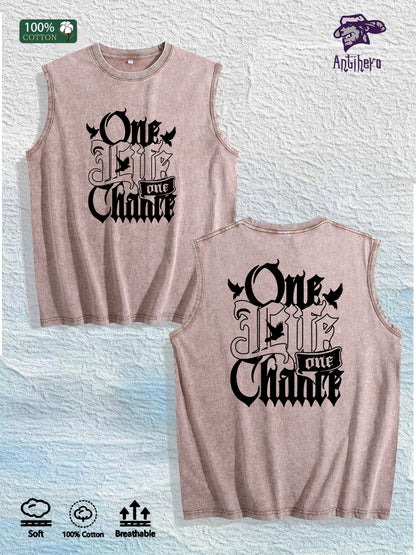 One Life One Chance Graphic Washed Vest US Warehouse 3 Colors Cotton Tank