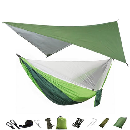 Camping Hammock Mosquito Net and Hammock Canopy Portable Nylon Hammock Rain Fly Tree Straps for Hiking Camping Survival Travel