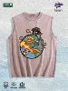 Cartoon Globe & Character Graphic Washed Vest US Warehouse 3 Colors Cotton Tank