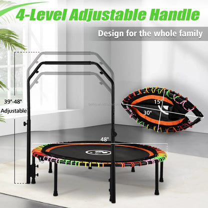 Zoshine 48-Inch Large Size Indoor Trampoline for Exercise Fitness Weight Loss Body Shaping Foldable Trampoline with Tension Rope
