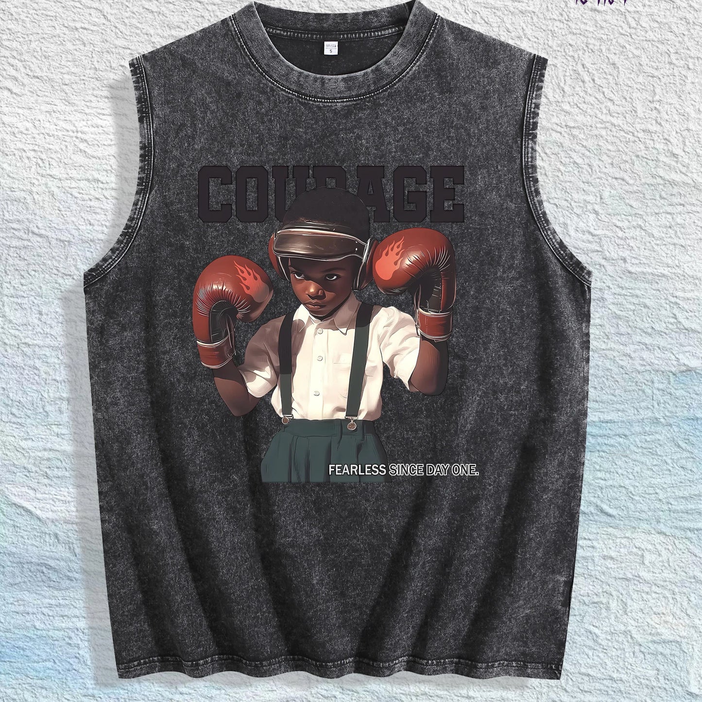 COURAGE Fearless Graphic Washed Vest US Warehouse 3 Colors Cotton Tank
