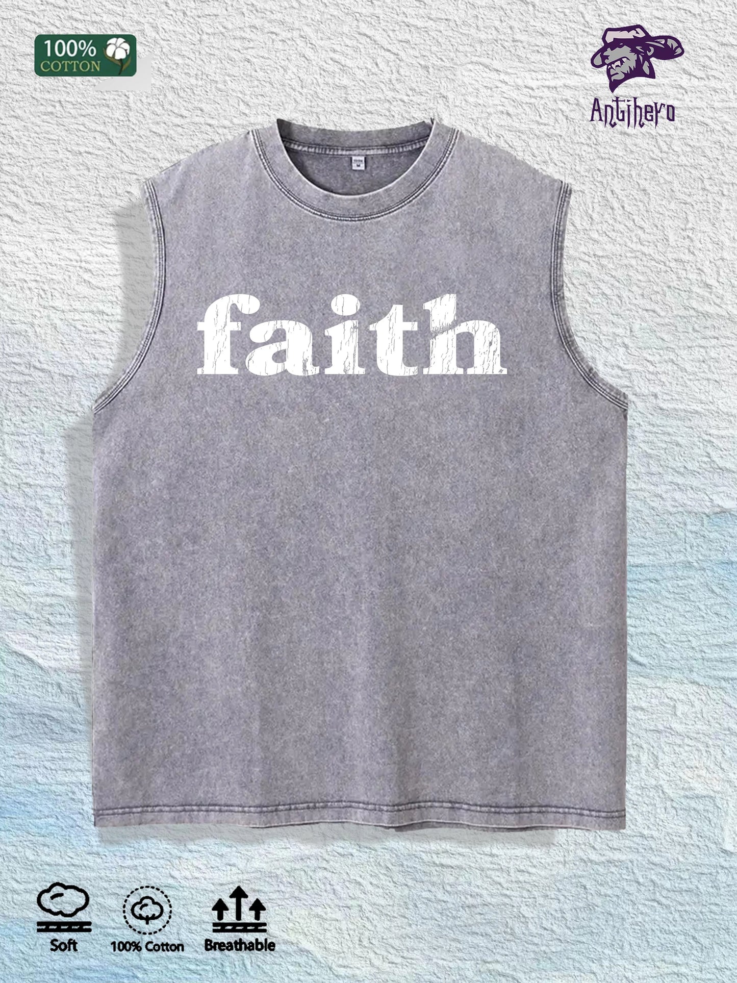 Faith Graphic Washed Vest US Warehouse 3 Colors Cotton Tank