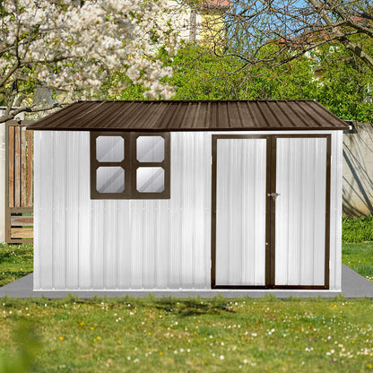 Outdoor Storage Sheds 10X8FT Apex Roof in Brown Roof+White Walls Without Foundation