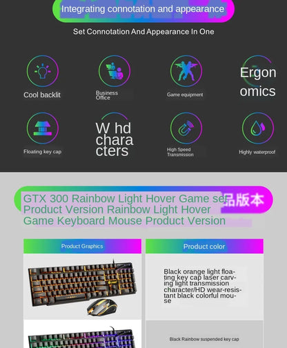 USB Wired Gaming Keyboard Mouse Set PC Rainbow Colorful LED Backlit  Gamer Gaming Mouse and Keyboard Combos Kit Home Office