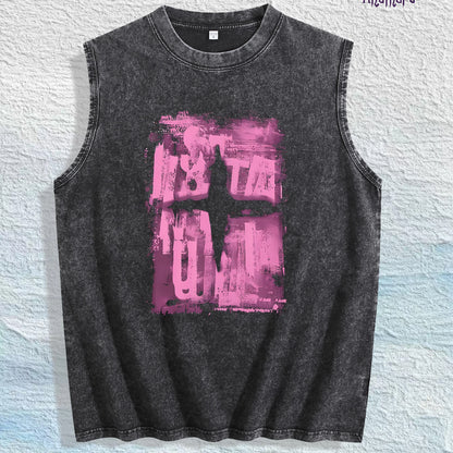 Abstract Cross Graphic Washed Vest US Warehouse 3 Colors Cotton Tank