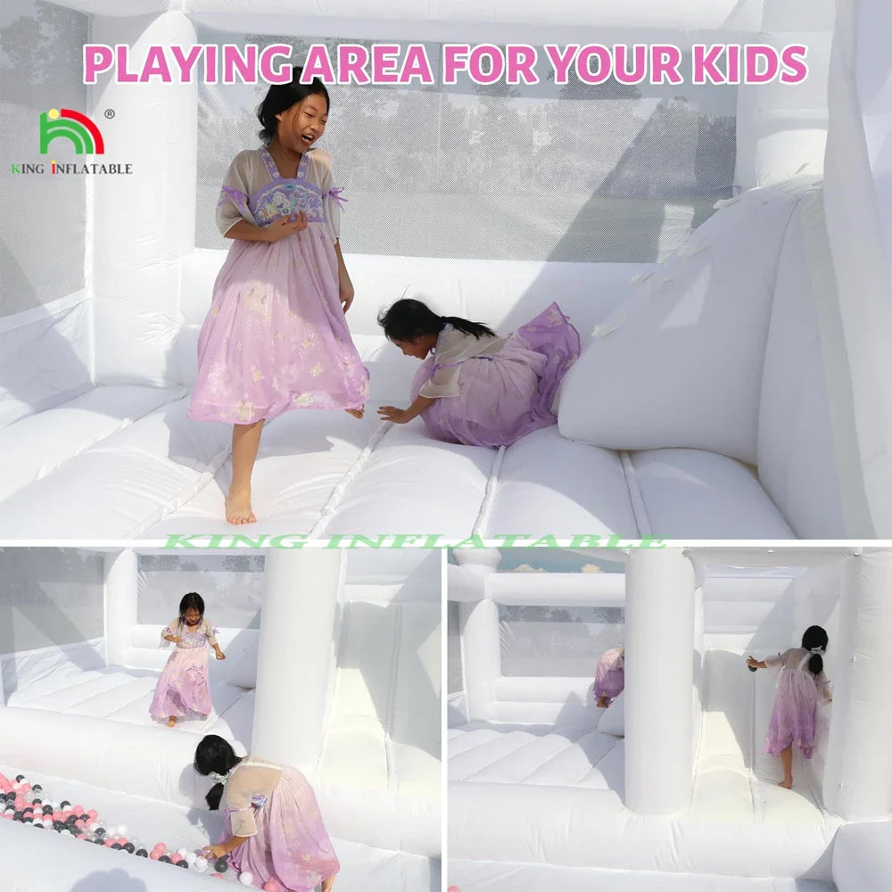 15x15FT 100% PVC White Inflatable Bounce House with Slide, Ball Pit for Kids and Adults Birthday Wedding Party