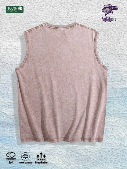 WASH YOUR HAND Graphic Washed Vest US Warehouse 3 Colors Cotton Tank