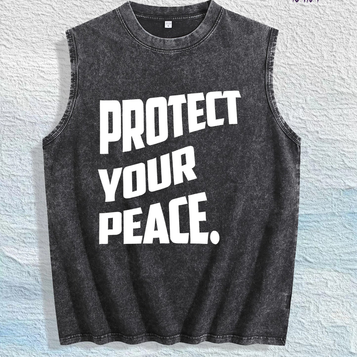 PROTECT YOUR PEACE Slogan Graphic Washed Vest US Warehouse 3 Colors Cotton Tank