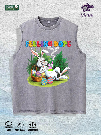 FEELING DOPE Bunny Graphic Washed Vest US Warehouse 3 Colors Cotton Tank
